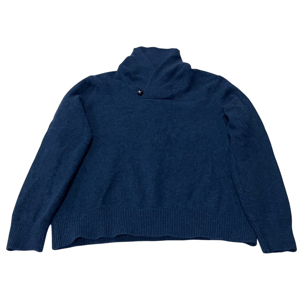 BANANA REPUBLIC 100% Extra Fine Merino Wool Shawl Collar Sweater Blue Mens L